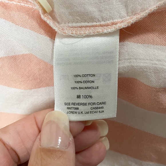 J Crew Peach White Stripe V Neck Button Down 1/2 Sleeve Blouse XL Cotton Collar - Picture 9 of 9